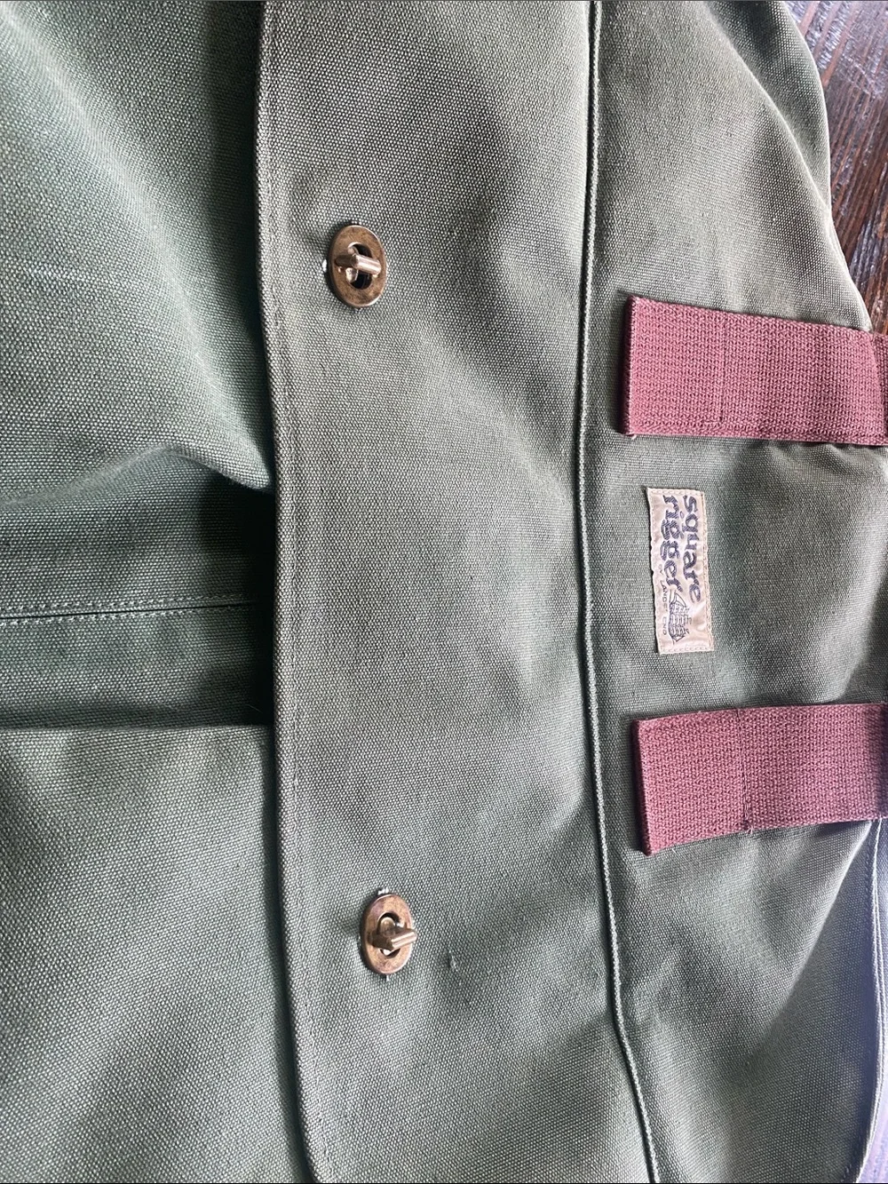 Vintage Lands End Deluxe Square Rigger Olive Canvas Garment Bag Heavy Duty